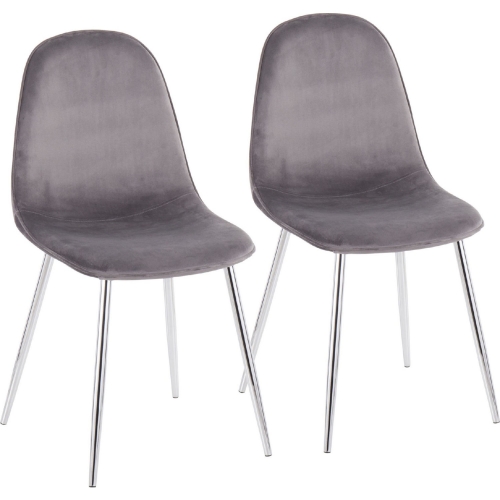 Pebble Accent Chair in Grey Velvet & Chrome (Set of 2)